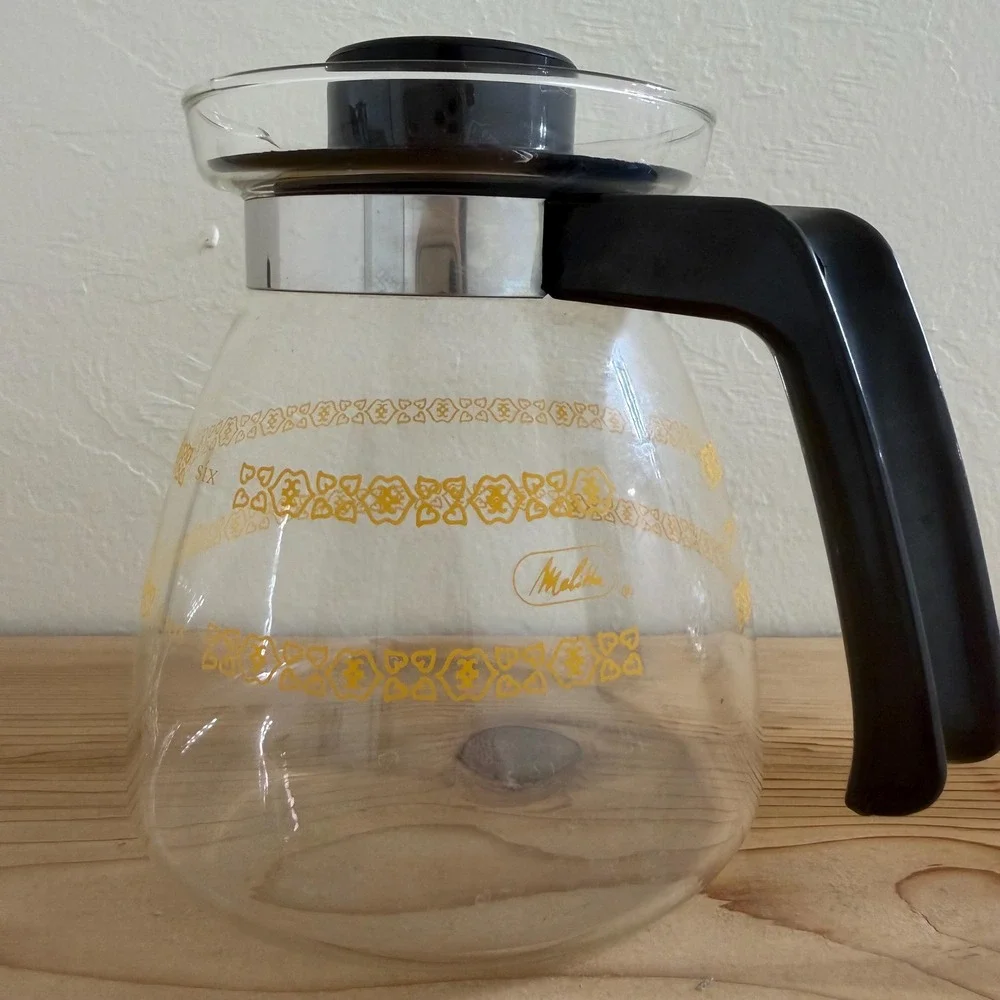 Vintage Melitta Corning Glass Coffee Carafe‎ Gold Floral MCM Replacement